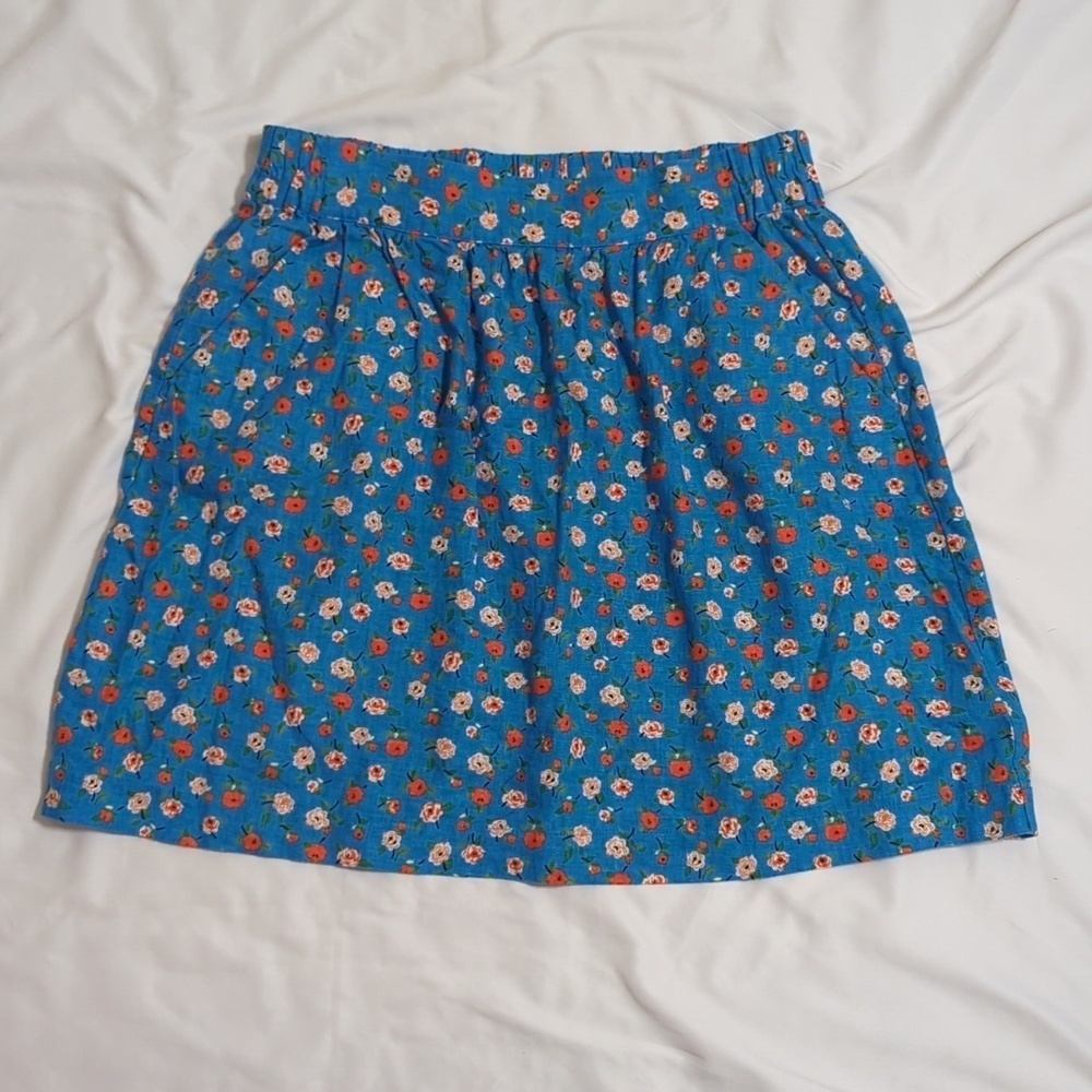 NWT LOFT Floral Linen Skirt w/Pockets, Color Blue/Orange Size S